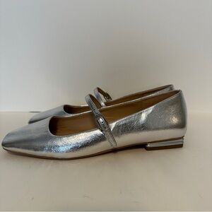 NEW Franco Sarto Tinsley Square Toe Silver Womens Mary Jane Ballet Flat, Sz 9.5M